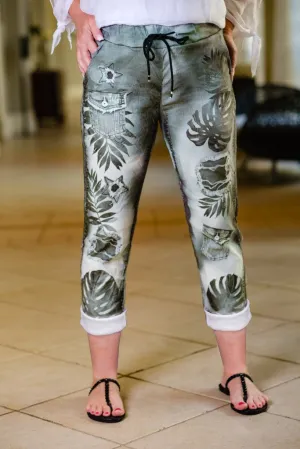 Saoirse Palmetto Print Featherweight Drawstring Pant (PL178P)