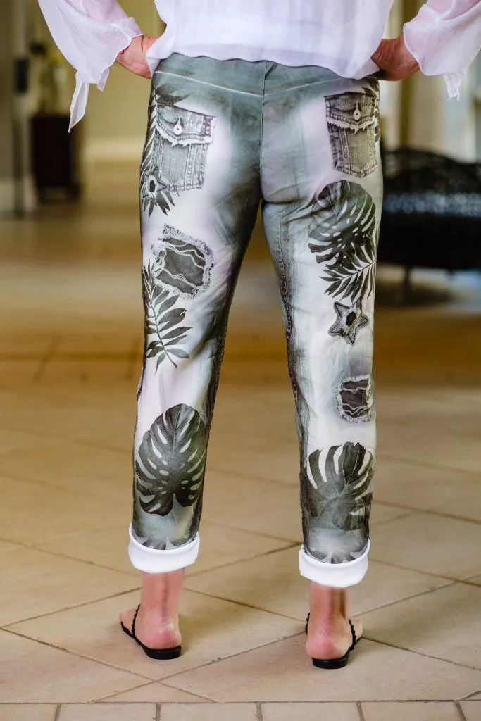 Saoirse Palmetto Print Featherweight Drawstring Pant (PL178P)