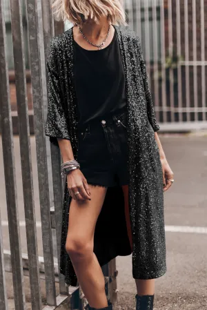 Sequin Open Front Duster Cardigan