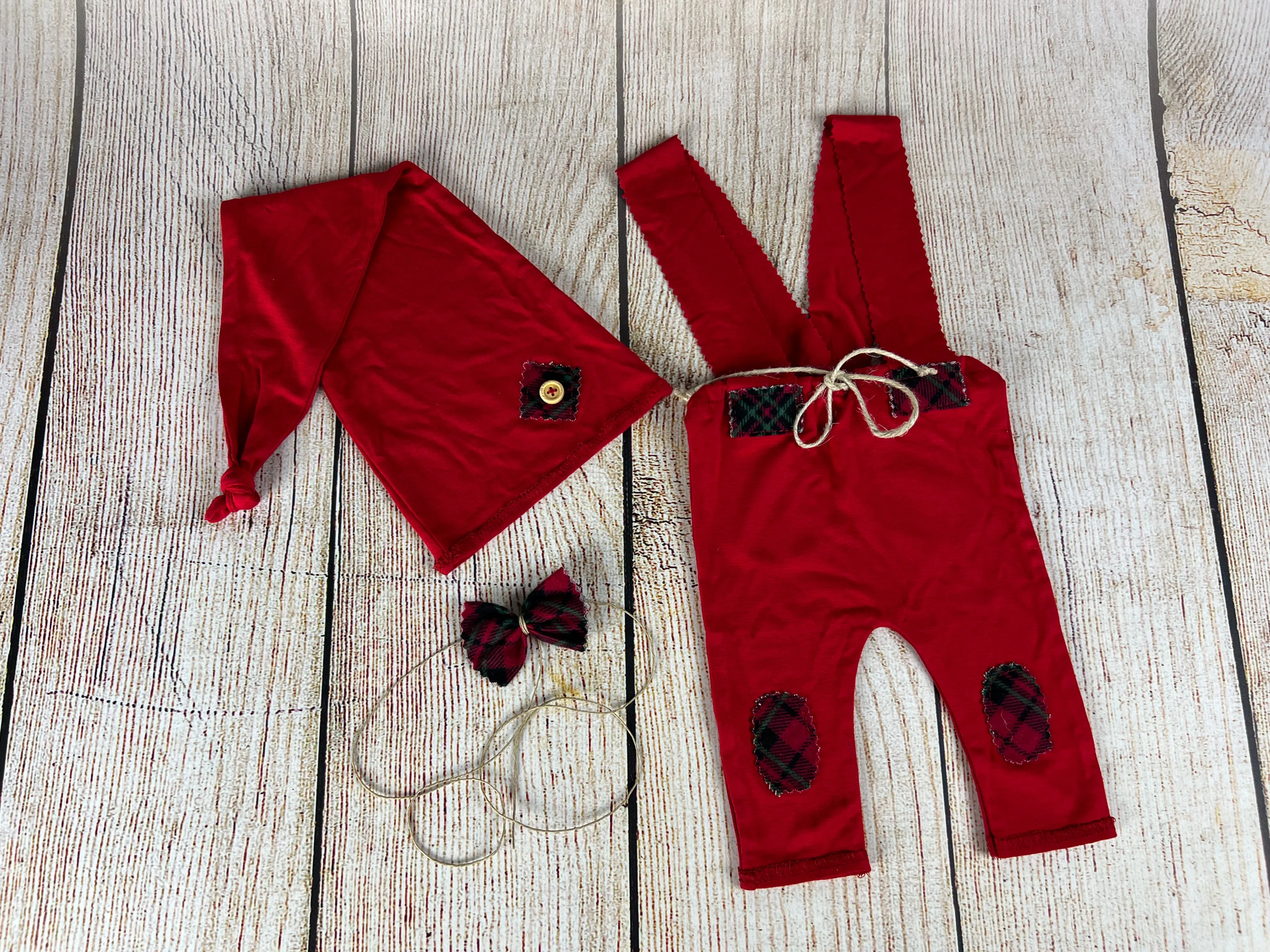 SET Dungarees 3-Piece Christmas Plaid - Red