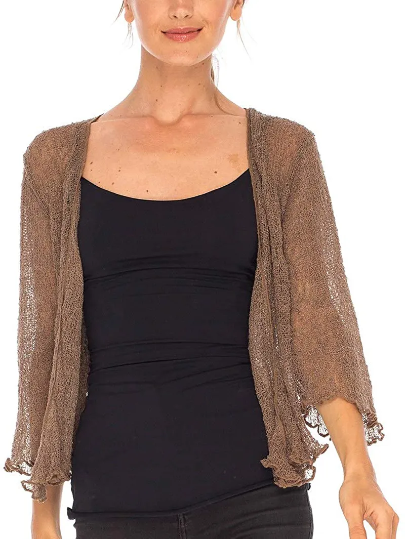 SHU-SHI Womens Sheer Shrug Tie Top Open Front Cardigan Lightweight Knit