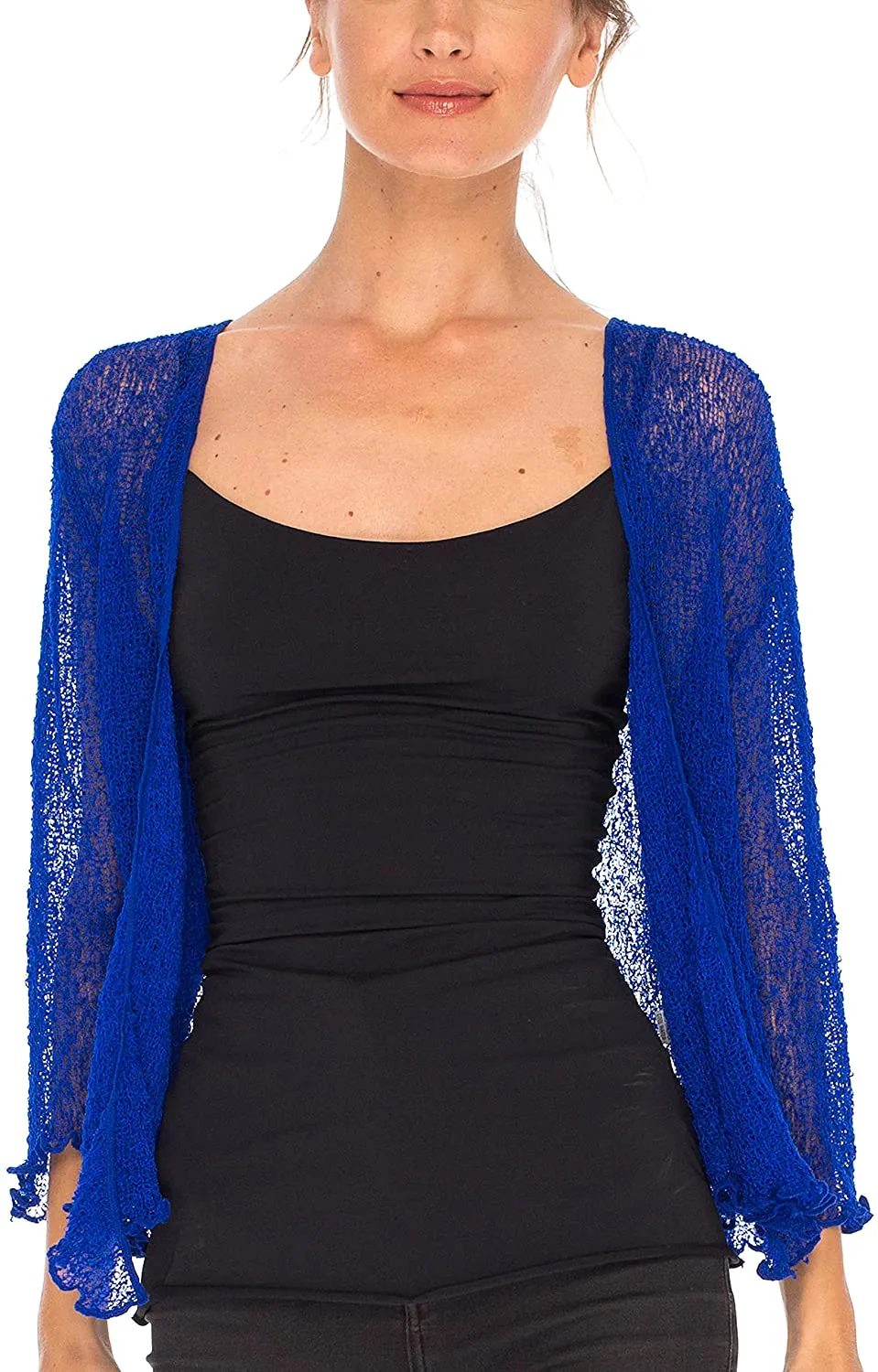 SHU-SHI Womens Sheer Shrug Tie Top Open Front Cardigan Lightweight Knit