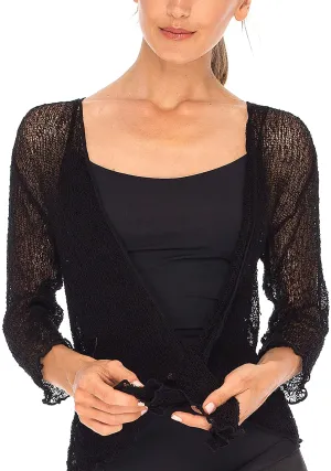 SHU-SHI Womens Sheer Shrug Tie Top Open Front Cardigan Lightweight Knit