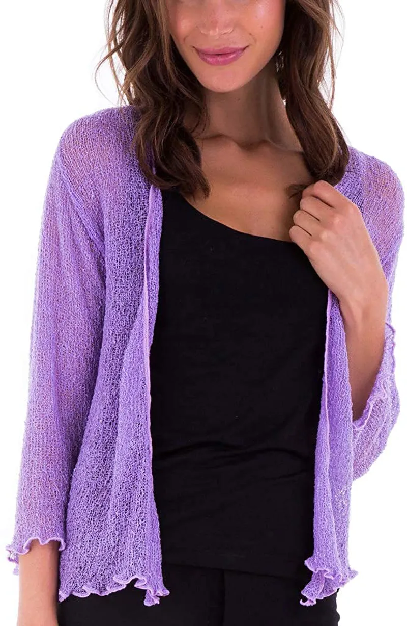 SHU-SHI Womens Sheer Shrug Tie Top Open Front Cardigan Lightweight Knit