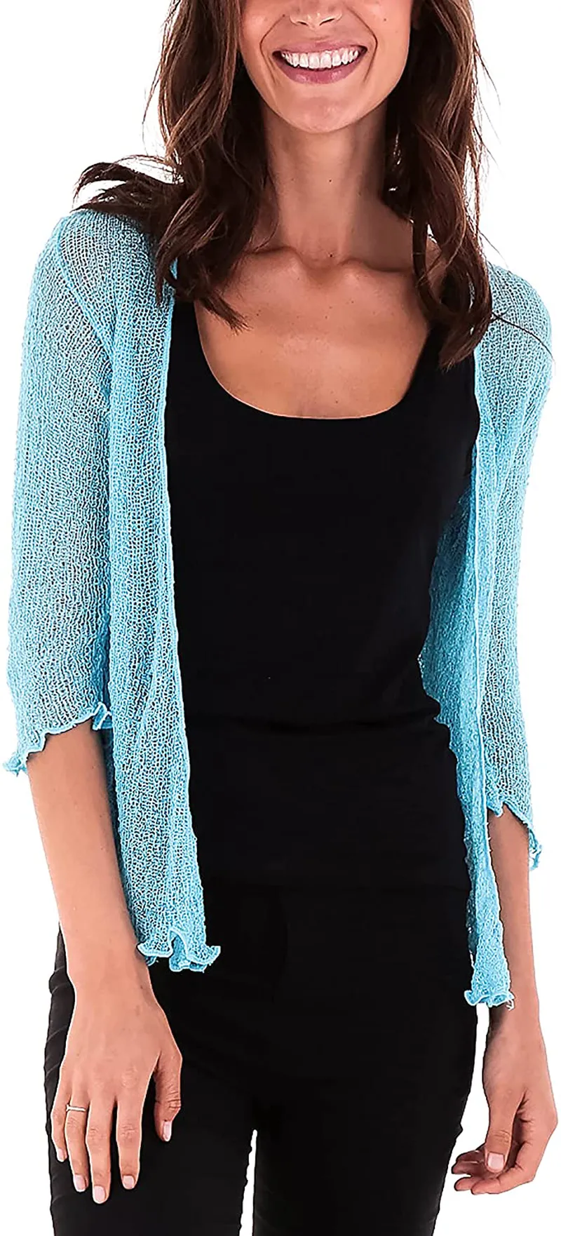 SHU-SHI Womens Sheer Shrug Tie Top Open Front Cardigan Lightweight Knit