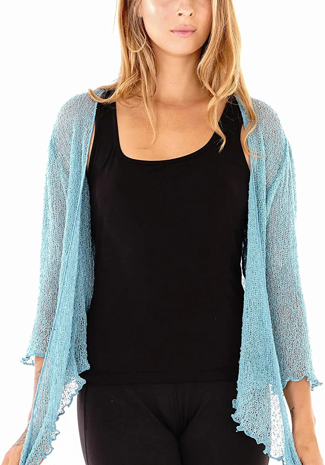 SHU-SHI Womens Sheer Shrug Tie Top Open Front Cardigan Lightweight Knit