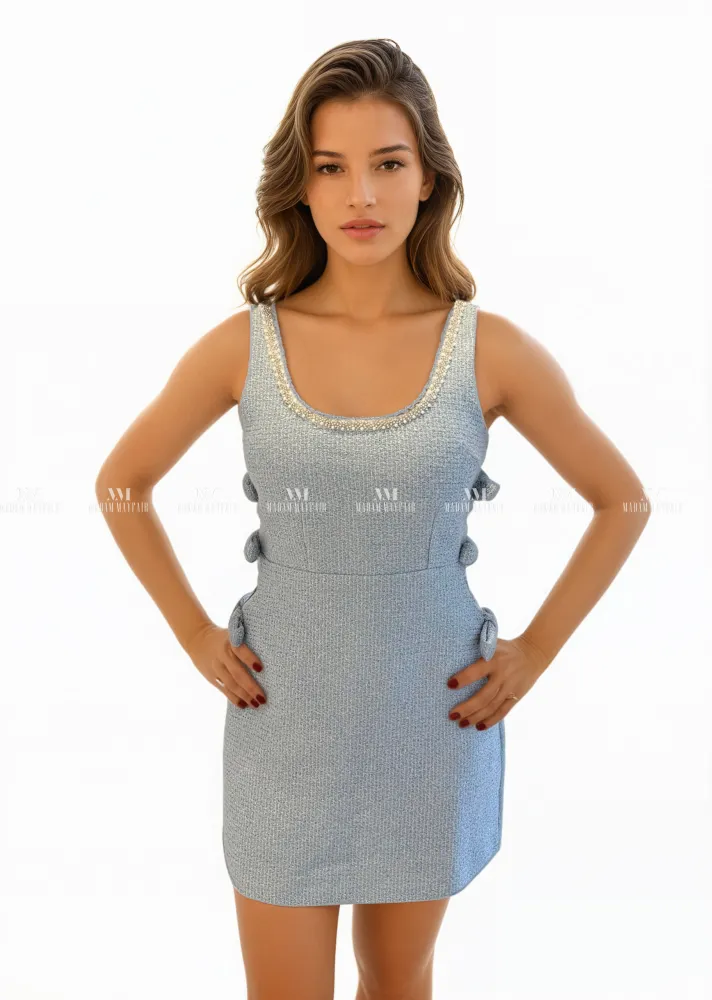 Sienna Blue Sparkle Tweed Dress