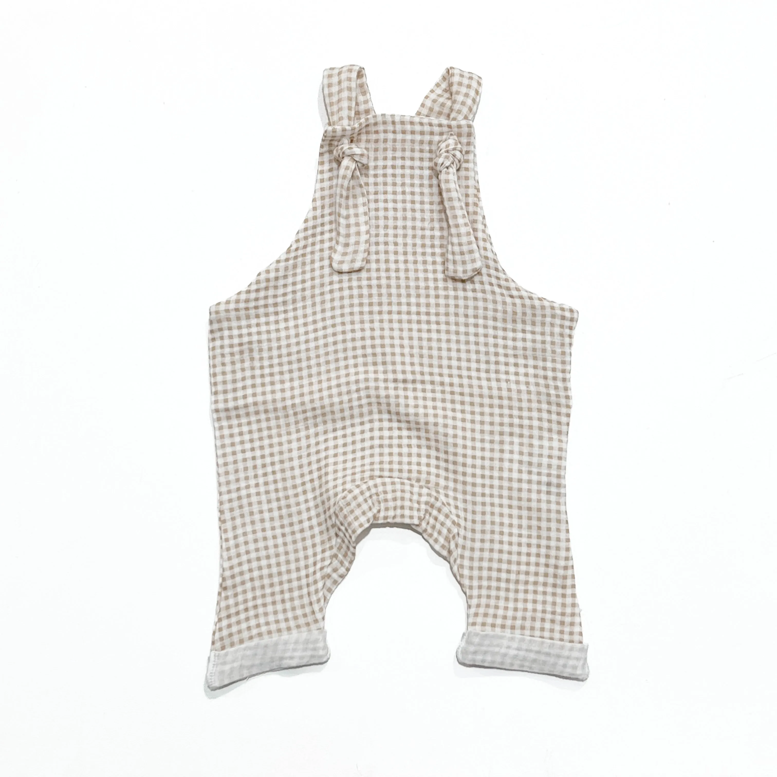 Slouch Linen Overalls - Beige Gingham