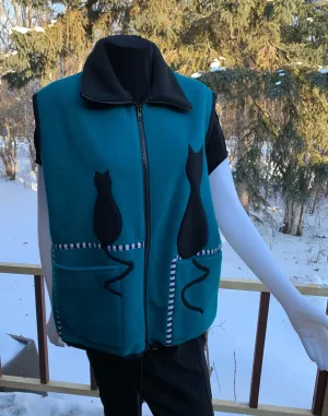 SOLD Sitting Cats Fleece Vest Jade