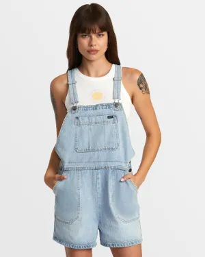 Succession Short Denim Overalls - Bleached Indigo