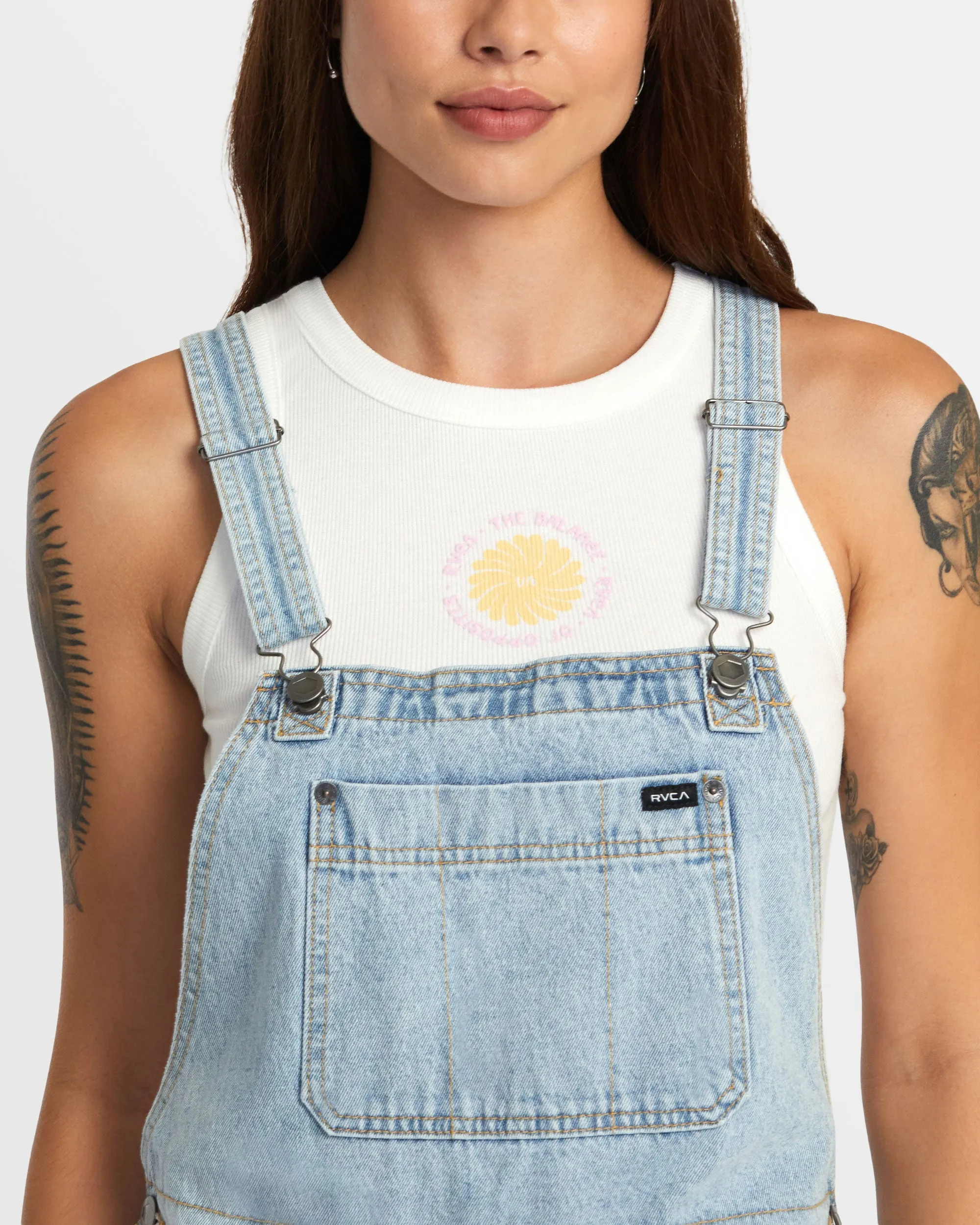 Succession Short Denim Overalls - Bleached Indigo