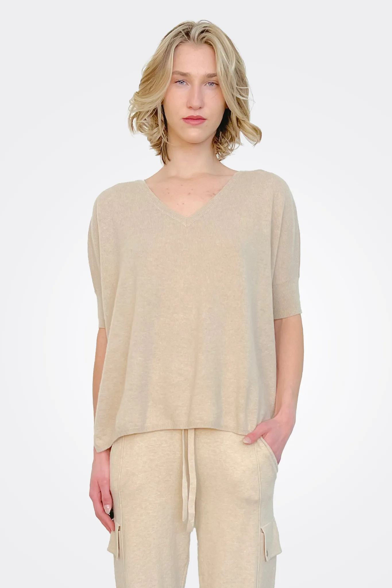 Supima Cotton Cashmere V Neck Sweater - Brown Sugar