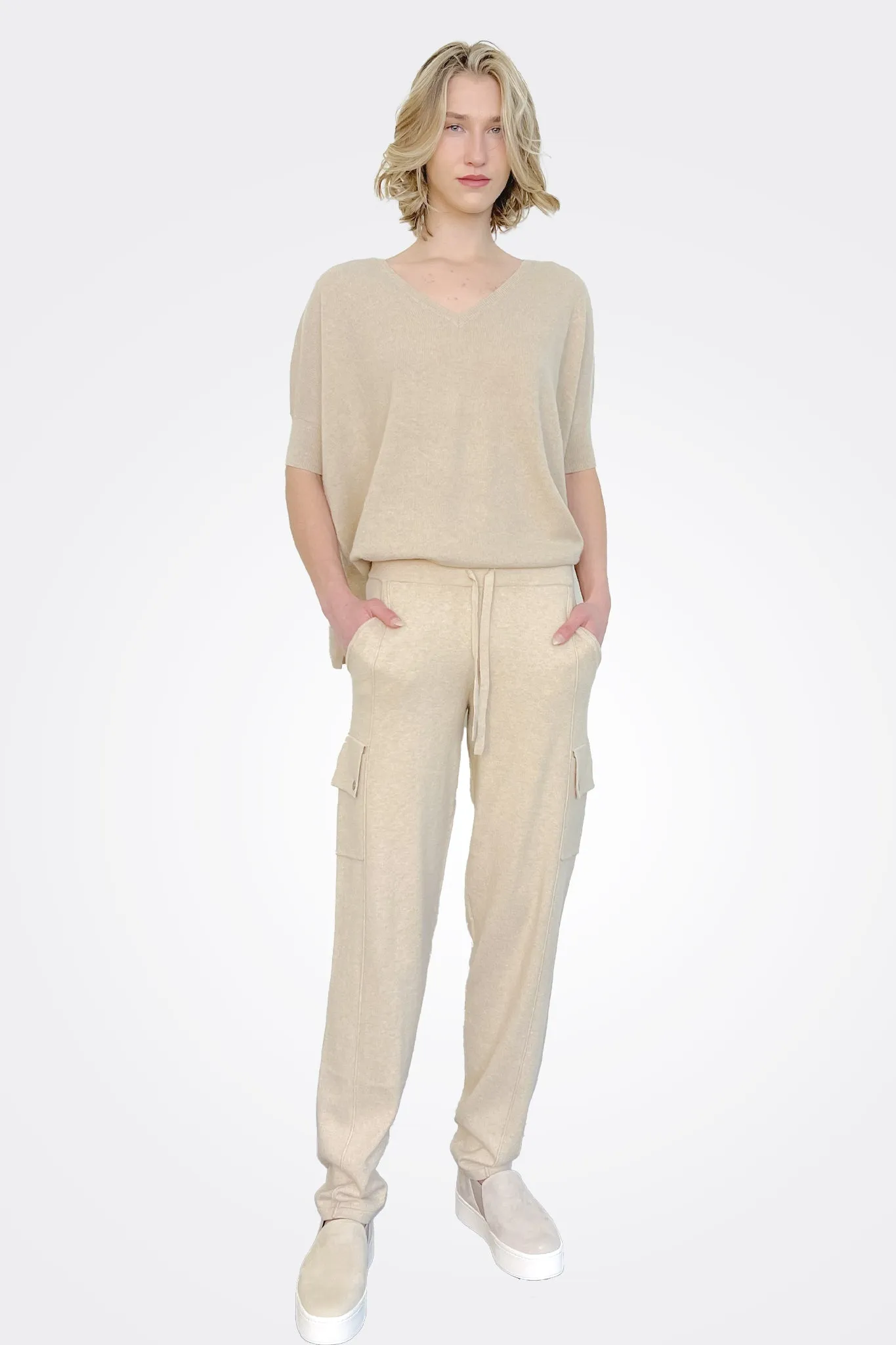 Supima Cotton Cashmere V Neck Sweater - Brown Sugar