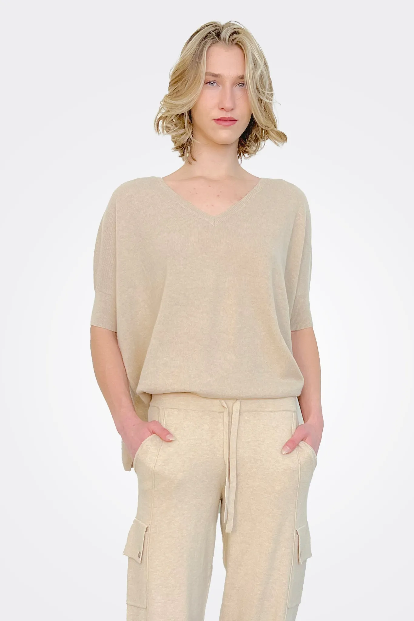 Supima Cotton Cashmere V Neck Sweater - Brown Sugar