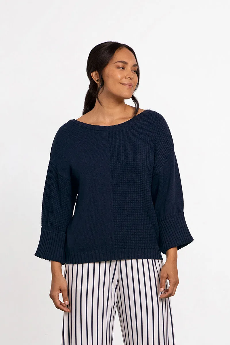 Texture Block Boxy Sweater | Navy