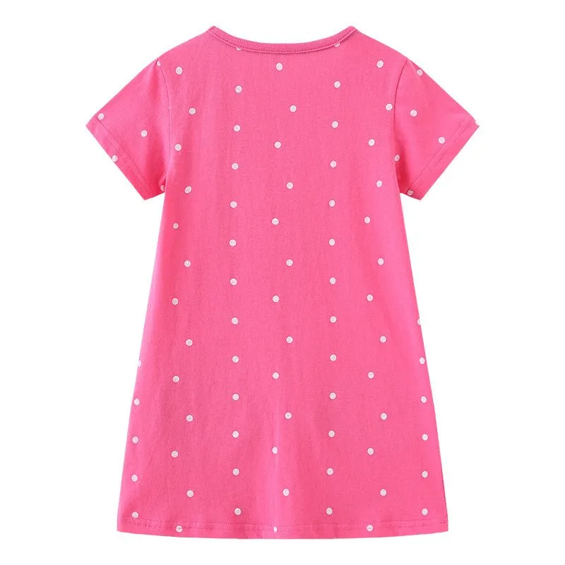 Toddler/Kid Girl's Short Sleeve Pink Dress with Fish Design Pockets