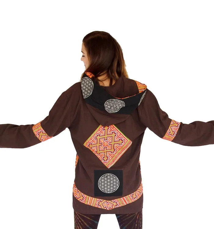 Tribal Flower of Life Jacket with a back patch in Brown