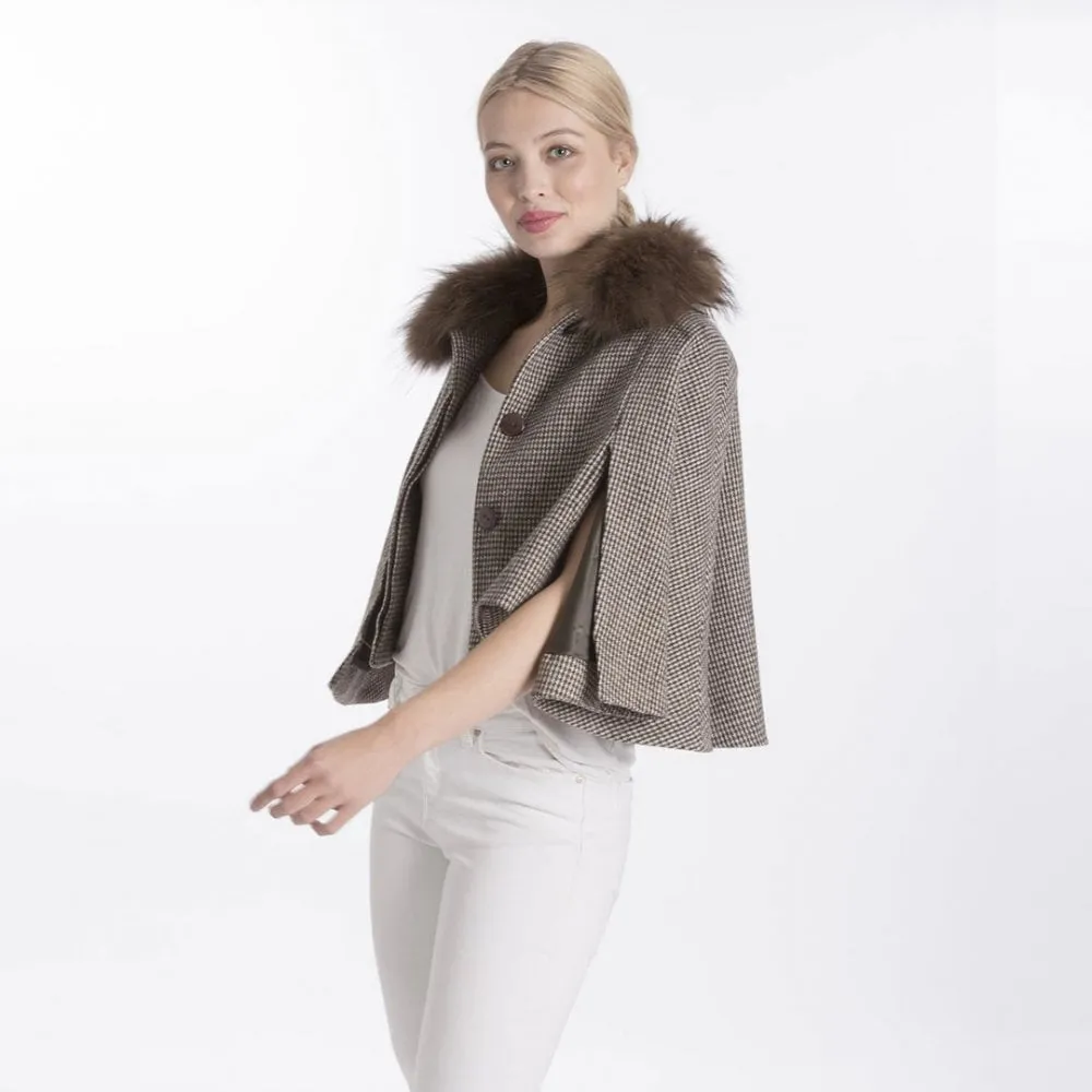 Tweed Fox Fur Cape Jacket by Jayley