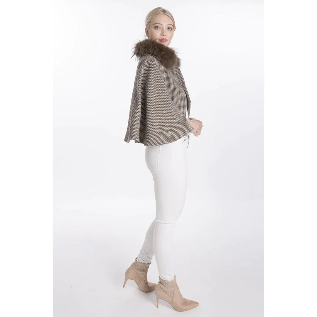 Tweed Fox Fur Cape Jacket by Jayley