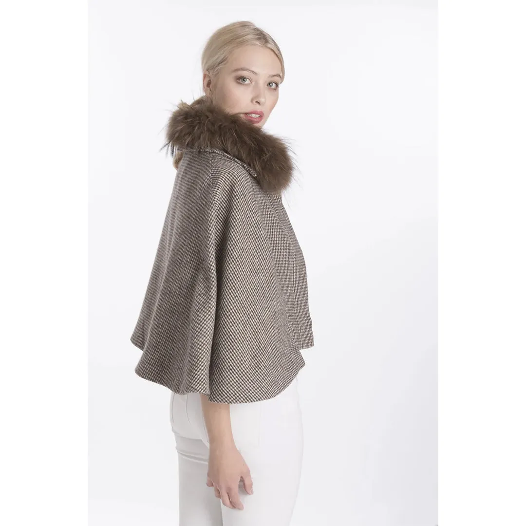 Tweed Fox Fur Cape Jacket by Jayley