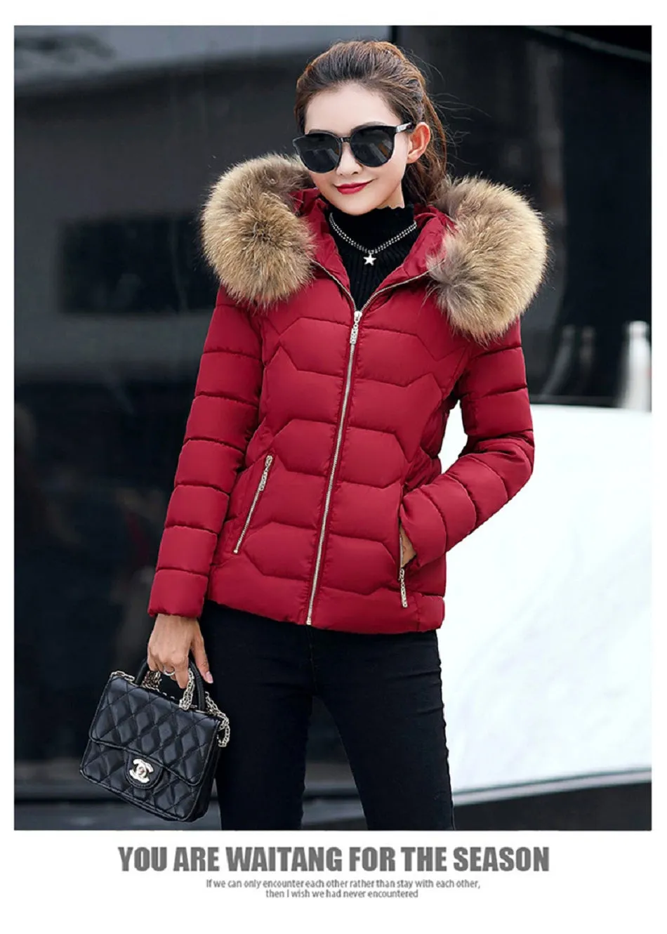 VenusFox Long Sleeve Faux Fur Hooded Parka Coats