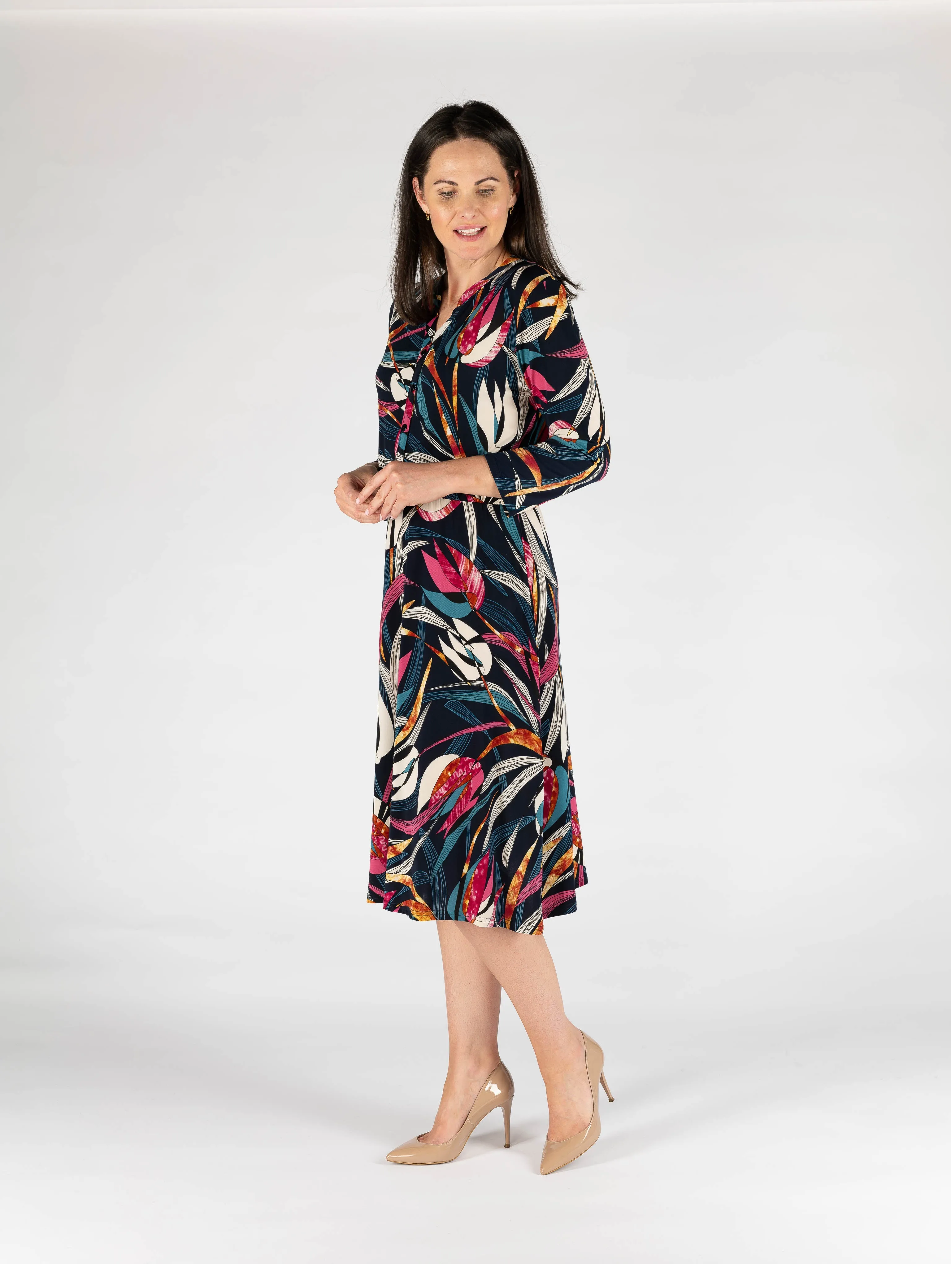 Vibrant Leaf Print Dress