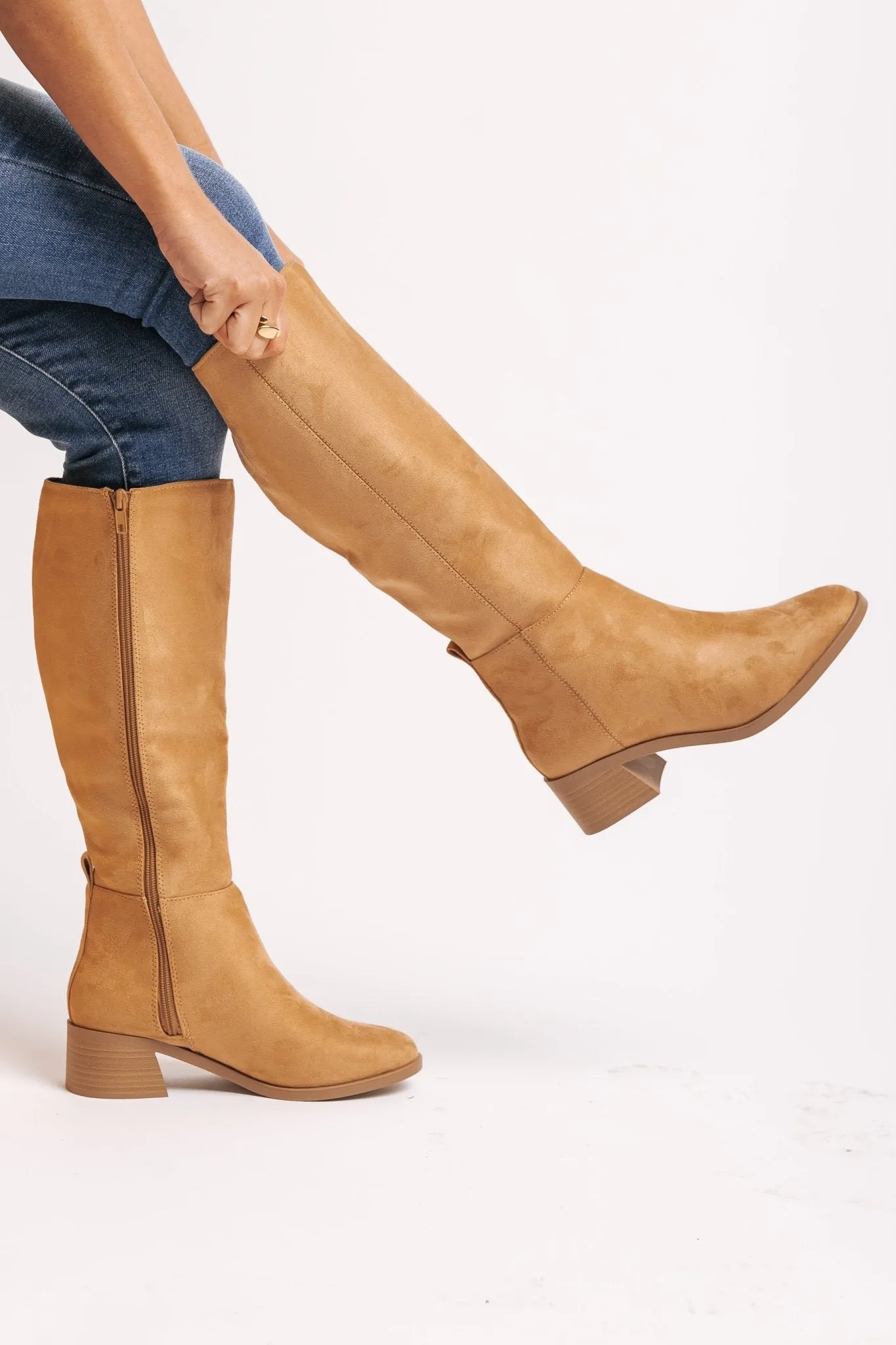 Vintage Tan Suede Knee High Boots