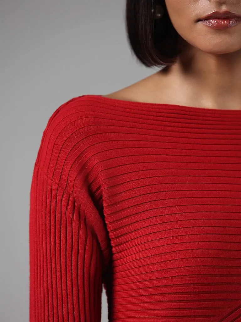 Wardrobe Red Crisscross Striped Sweater