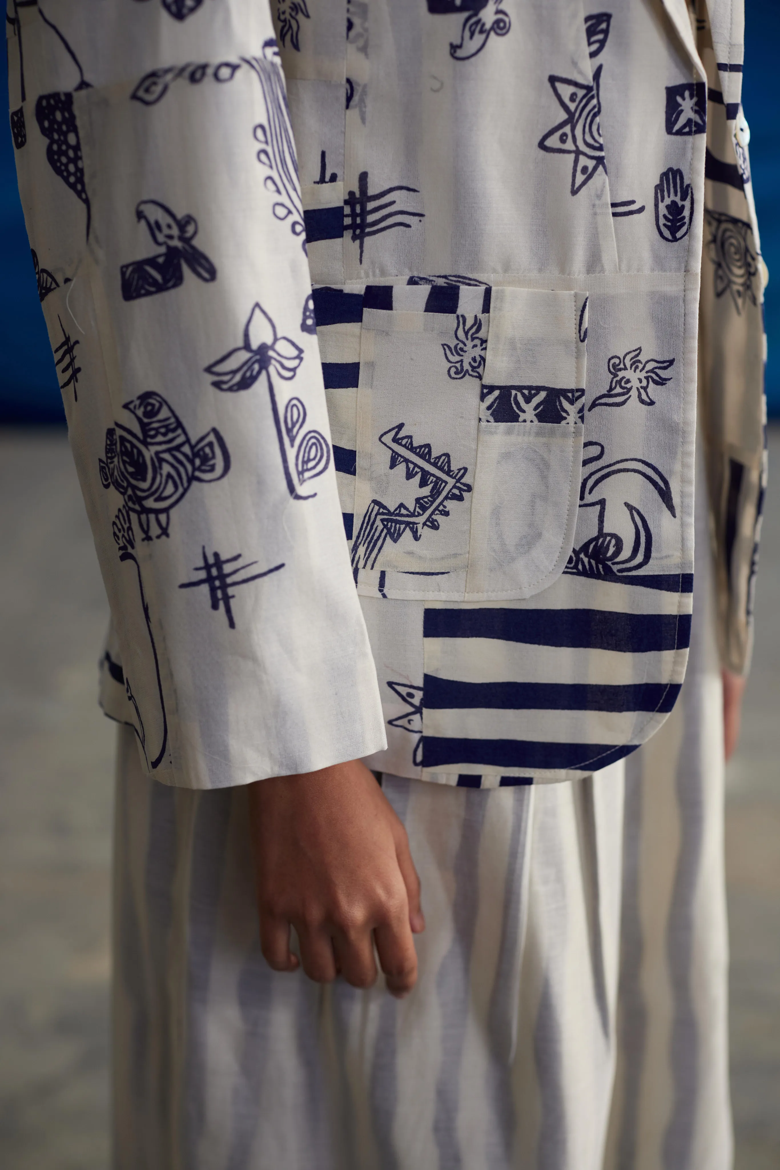 White Chanderi Patchwork Jacket