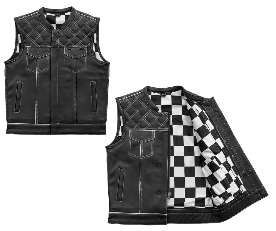 White Checker Leather Club Vest by First Mfg.