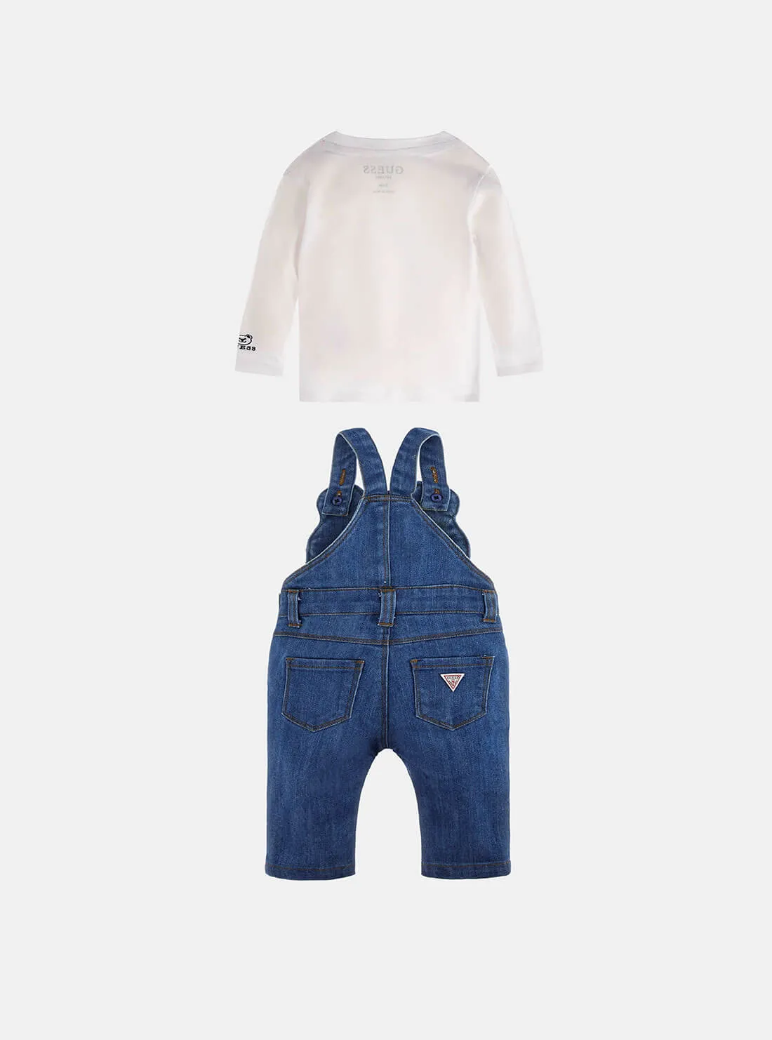 White Long Sleeve Top and Blue Denim Bear Overalls Set (3-18M)