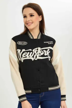 Women Black Base Ball Jacket