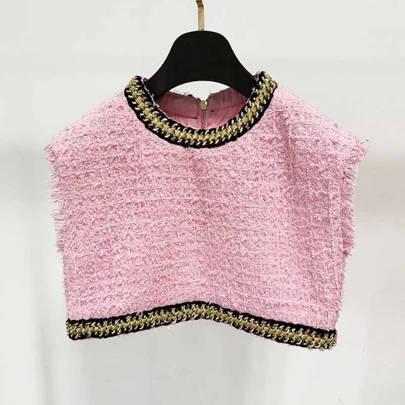 Women Chain-Trimmed Tweed Cropped Jacket Pink