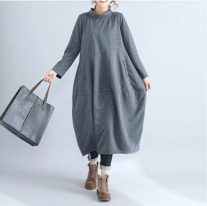 Womens Loose Fitting Minimalist Elegant Cotton Overalls With Pocket - Long Sleeve Casual Overalls - Winter Loose Overalls For Women