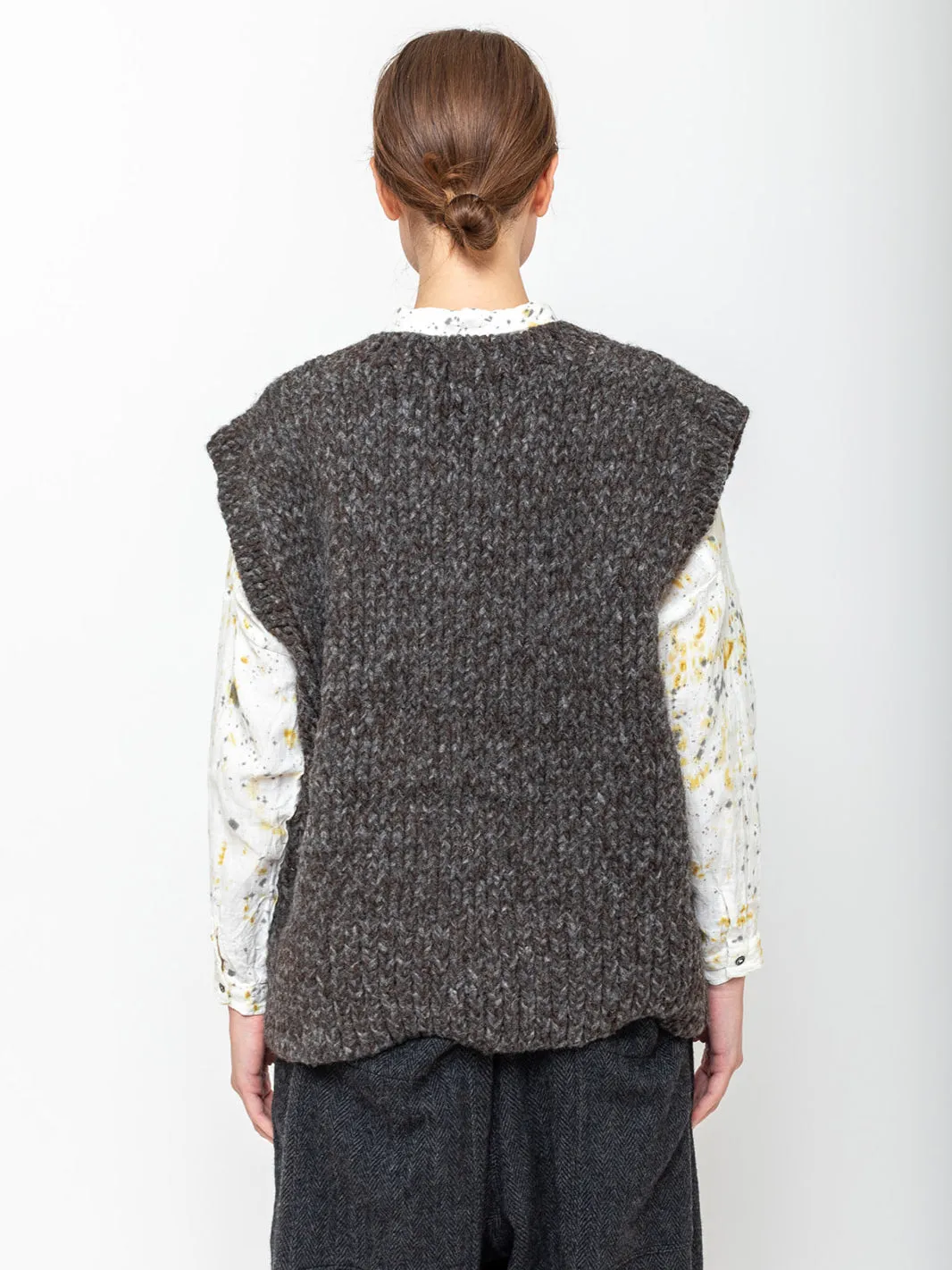 Wool Hand Knit Vest - Charcoal