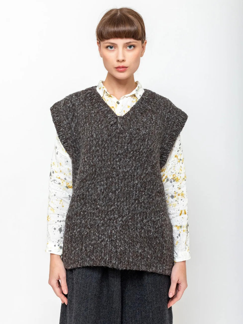 Wool Hand Knit Vest - Charcoal